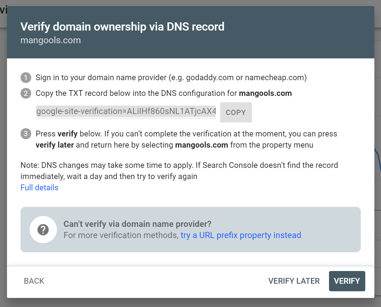 verify در سرچ کنسول